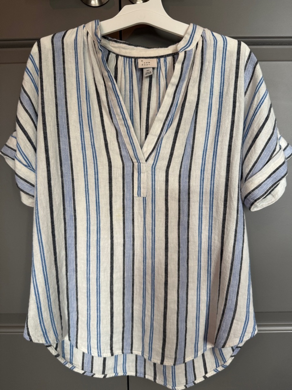 a new day Blue, White and Black Striped V-Neck Tunic